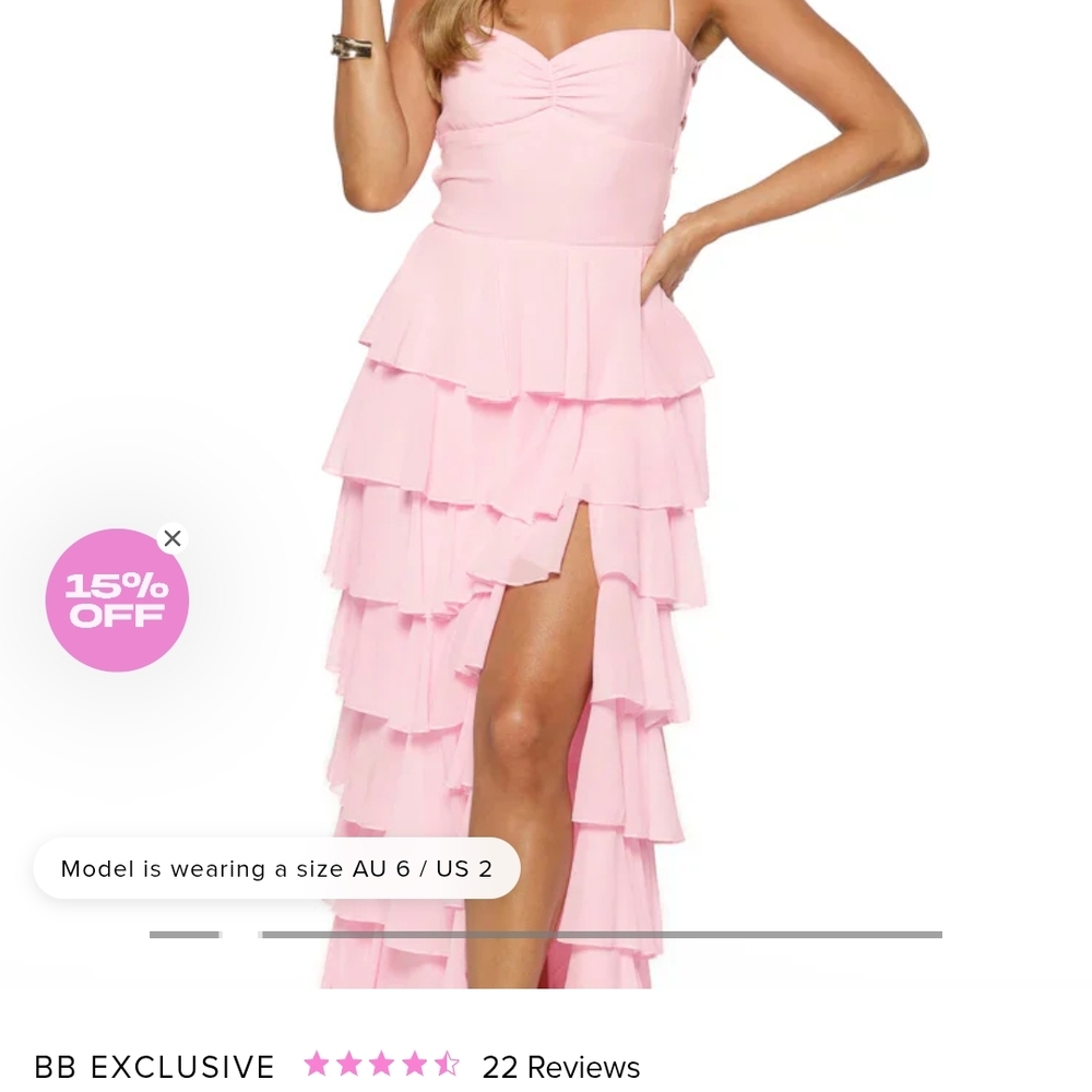 BB Exclusive Sweetheart Pink Tiered Ruffle Prom Gown